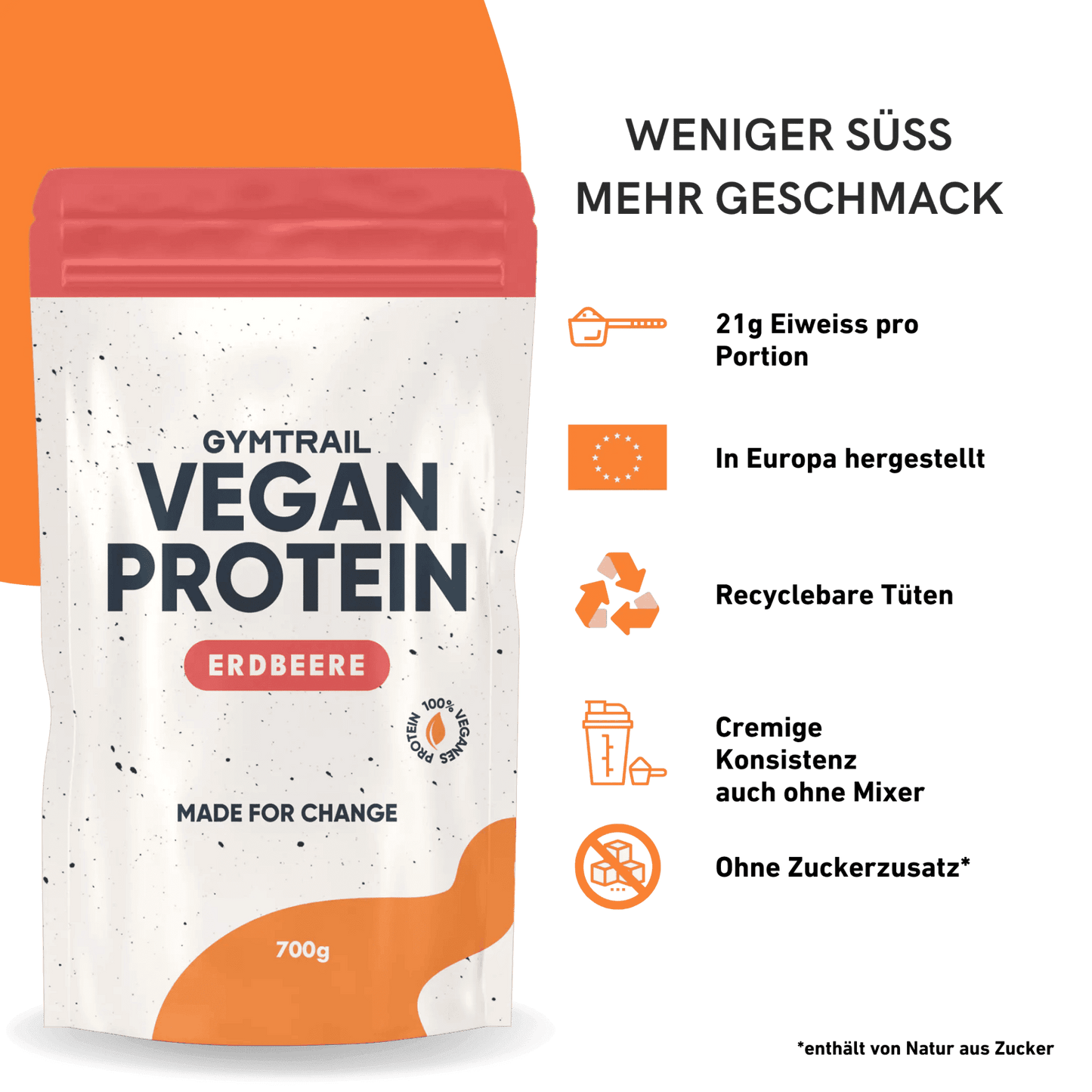 Veganes Eiweiss 700g - Erdbeere - Gymtrail - Veganes Protein Made for Change